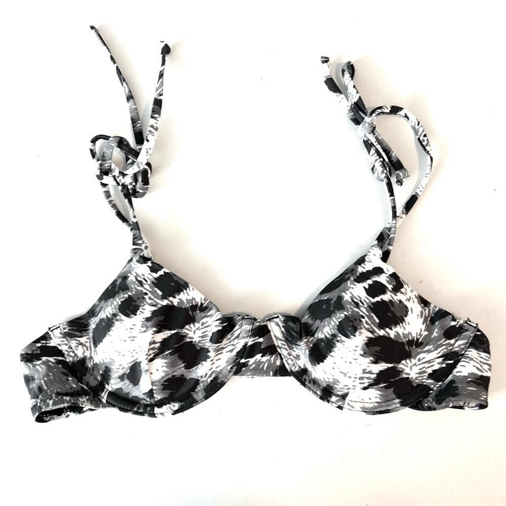 Zaful Animal Print Black And White Bikini Bra Wired Tie Straps S